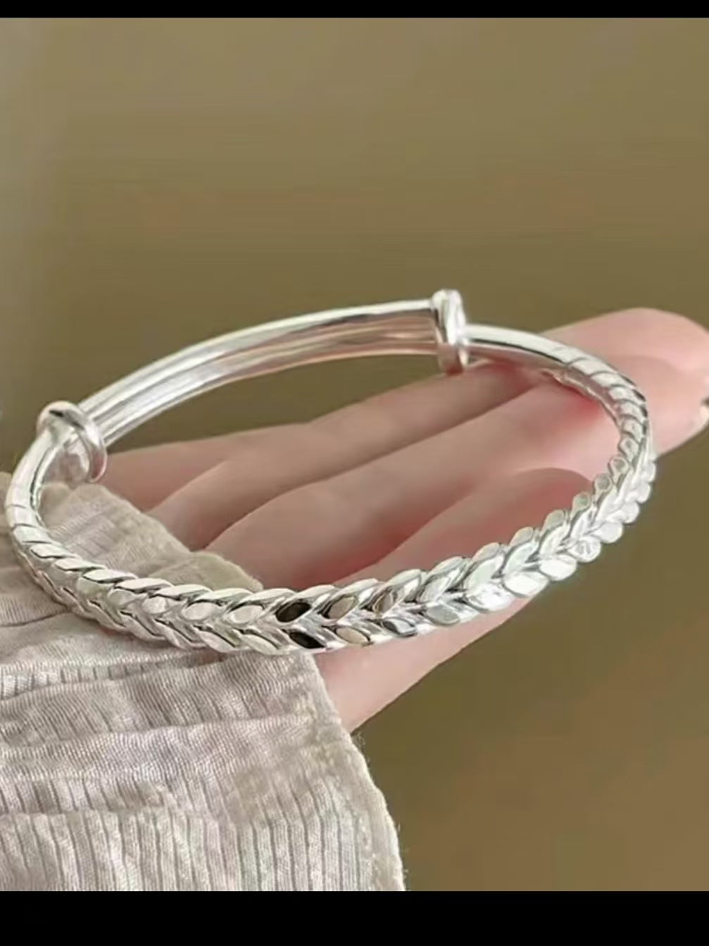 Wheat ear silver push-pull open bracelet