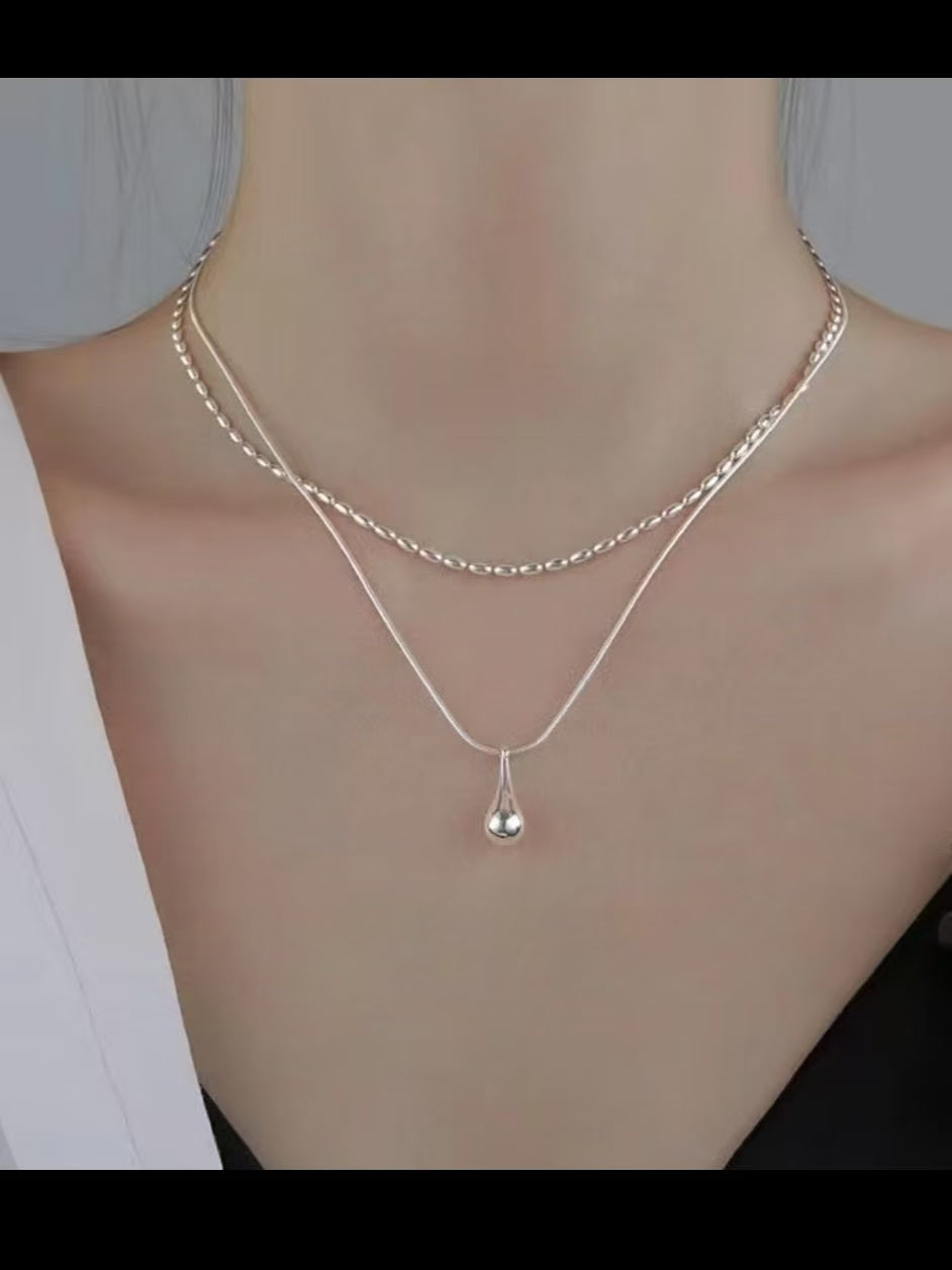 Water drop double layer necklace