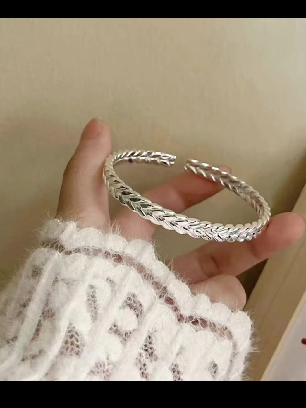 Wheat ear silver push-pull open bracelet